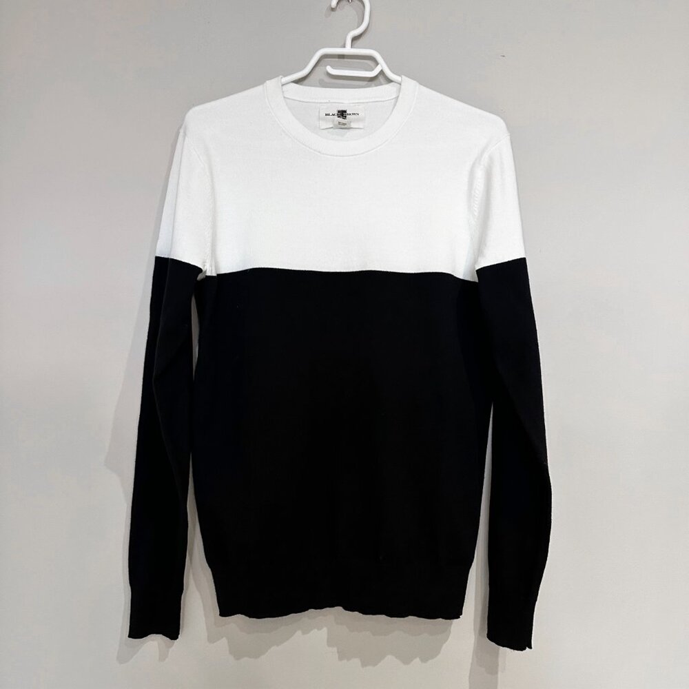Black Brown 1826 Color block Long Sleeve Crew Neck Sweater Mens Size Small